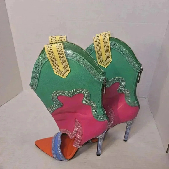 Cape Robin Nayaye Western Style Rhinestone Coated Multi Colored Cutout Heels 5.5 - Picture 5 of 11